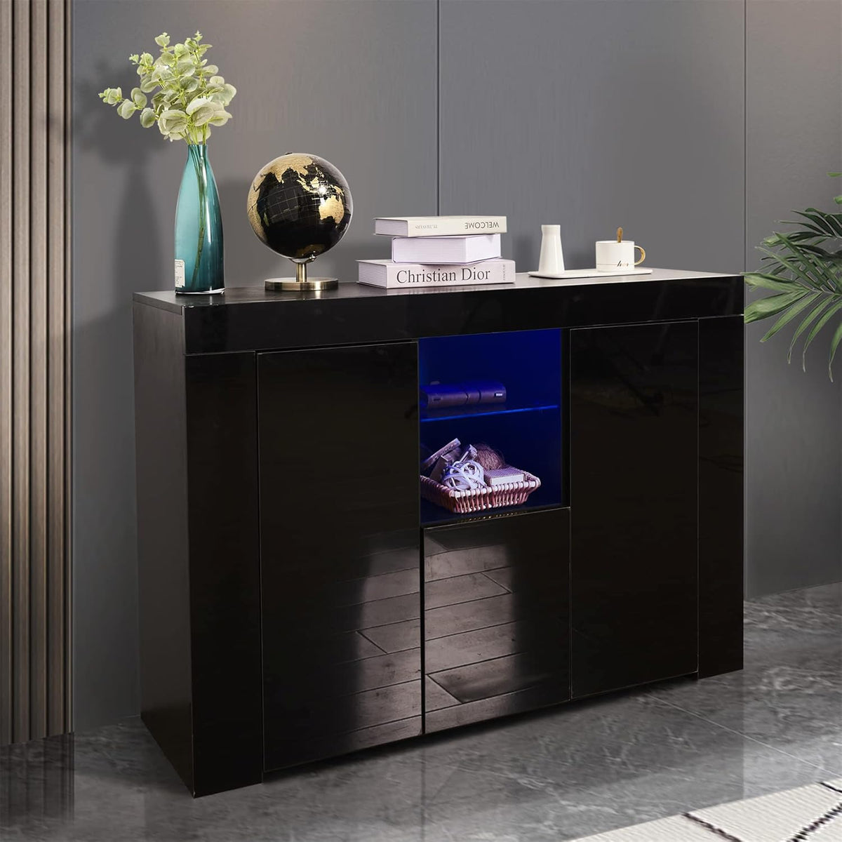 White LED Sideboard Cabinet with 3 Doors J83638
