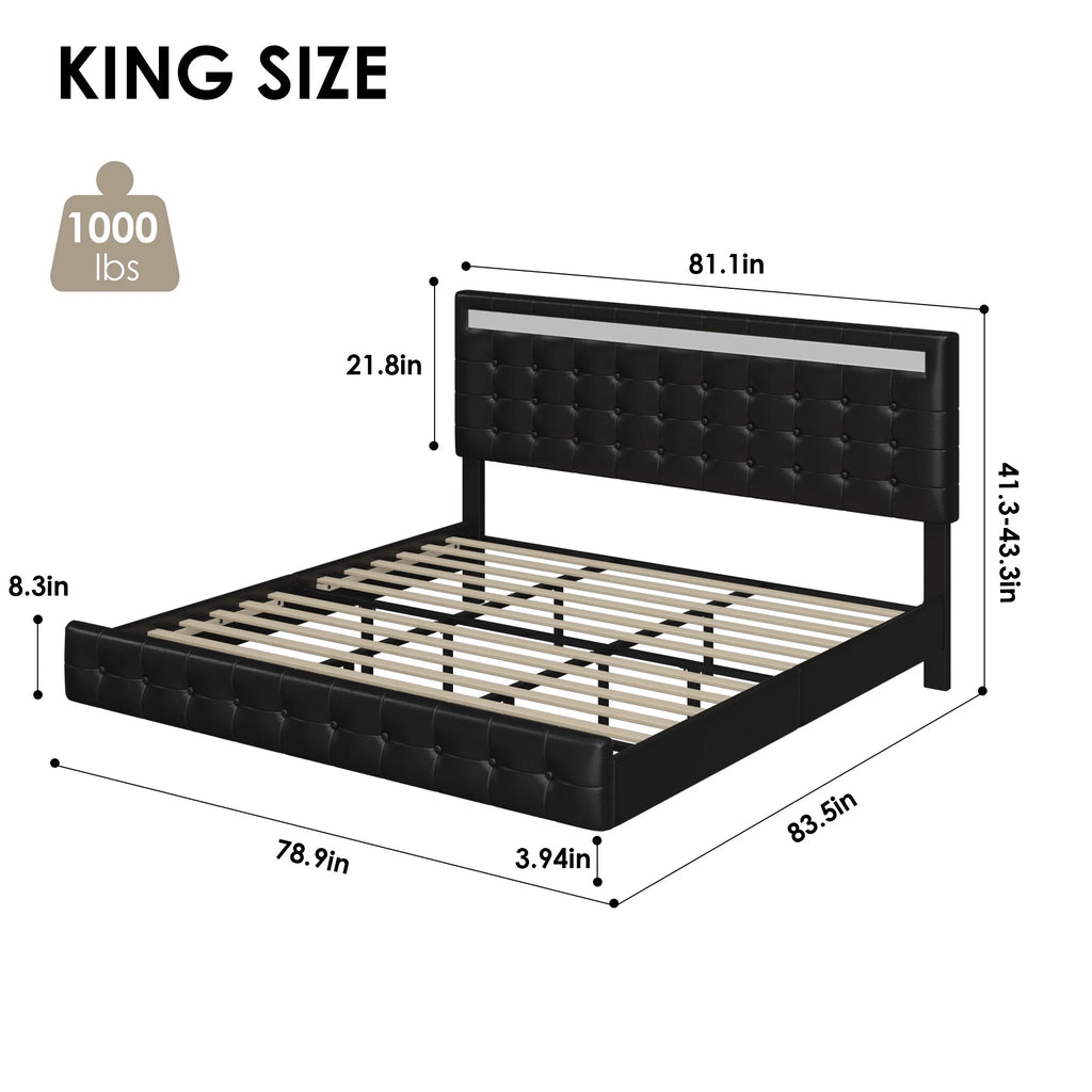 King LED Platform Bed with Under Bed Storage V260058
