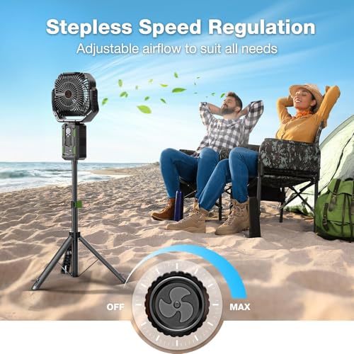Camping Fan with Stand, 20000mAh Rechargeable Battery Powered Standing Fan I746199