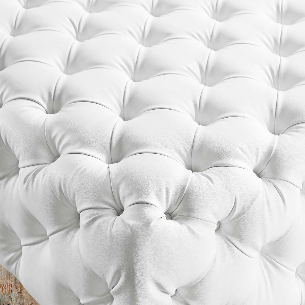 White Faux Leather Tufted Accent Chair Ottoman E3352