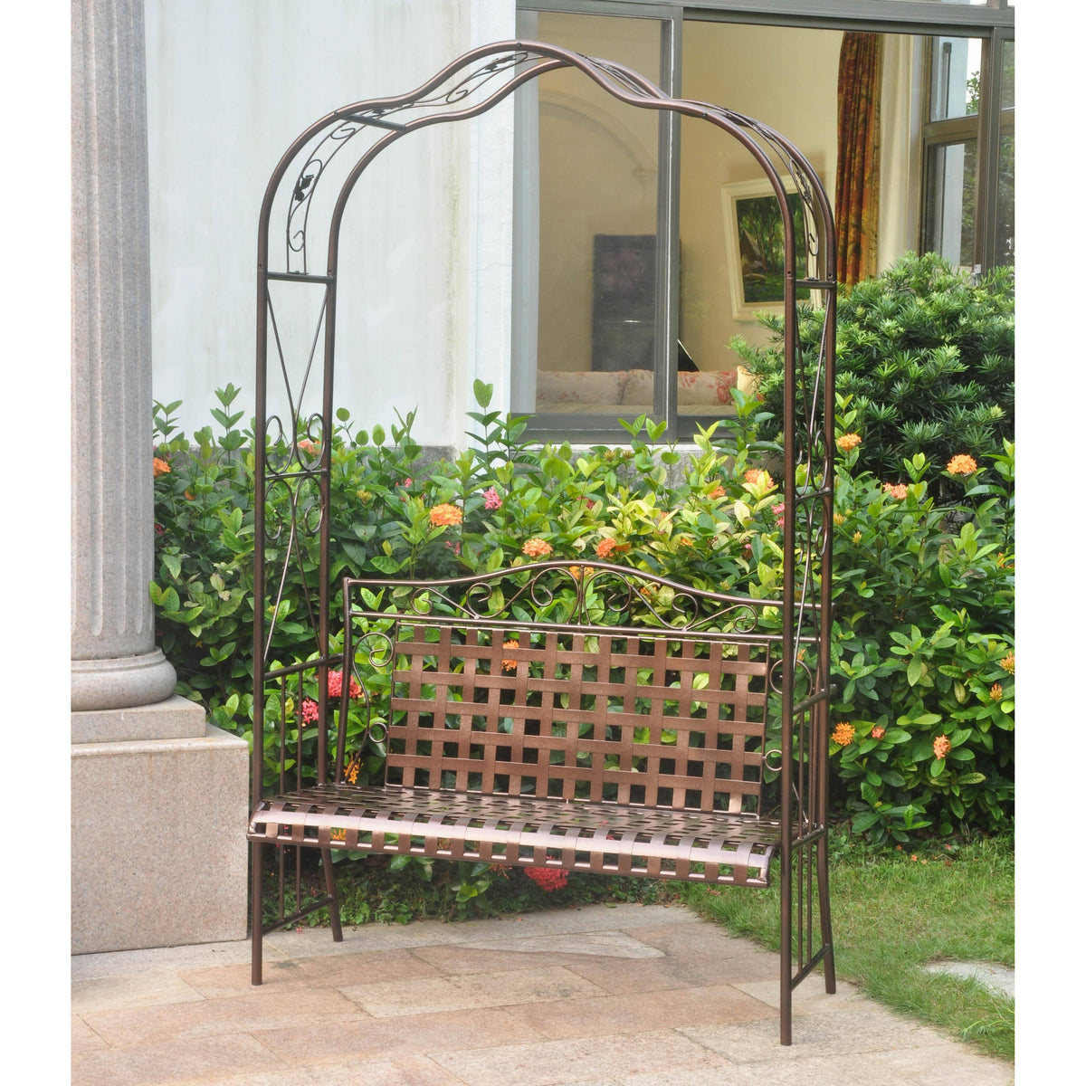 Bronze Iron Patio Arbor Bench E1464