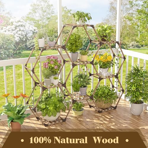 Hexagonal Wooden Plant Stand J7697
