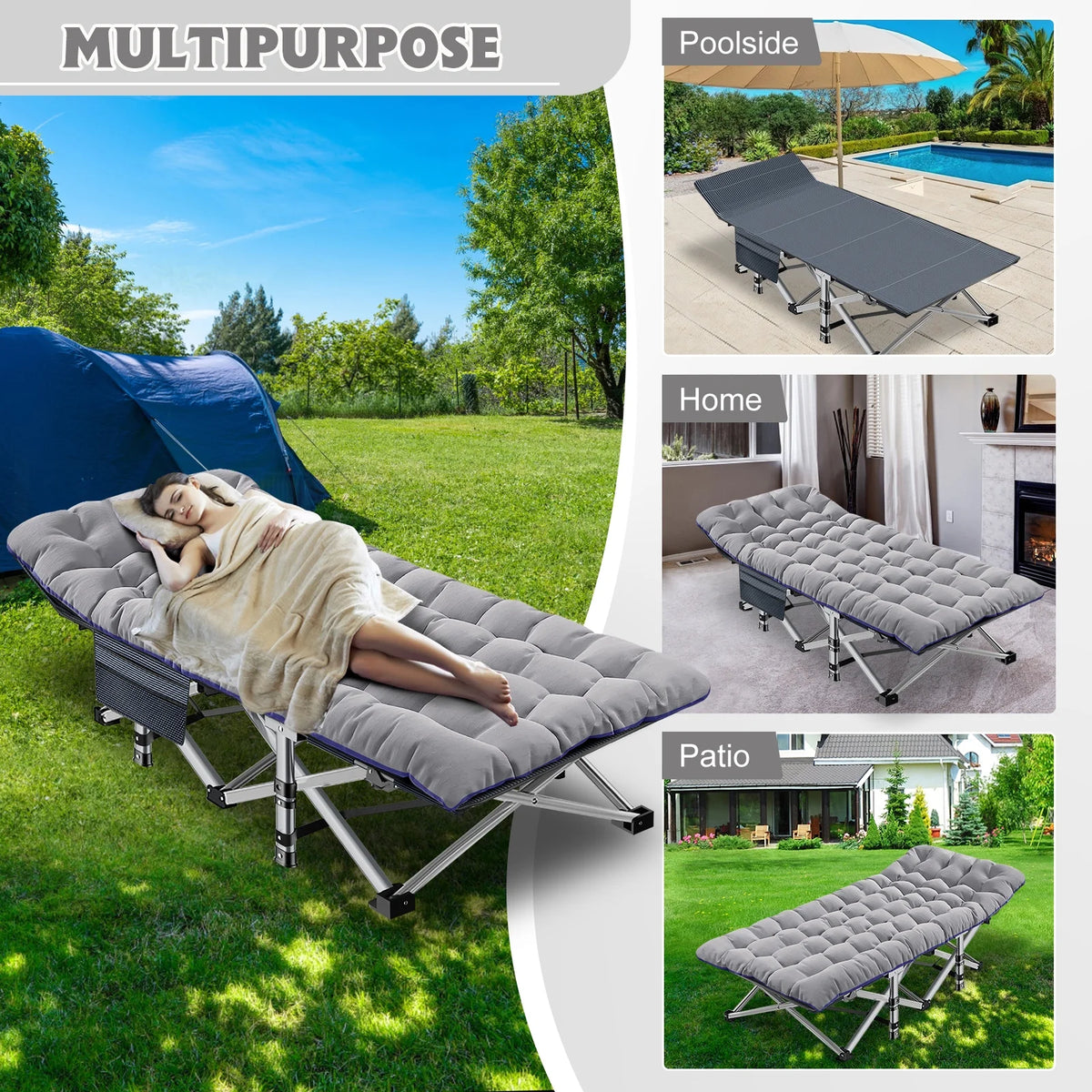 2 Pack Folding Camping Cot with Mattress and Carry Bag B44674