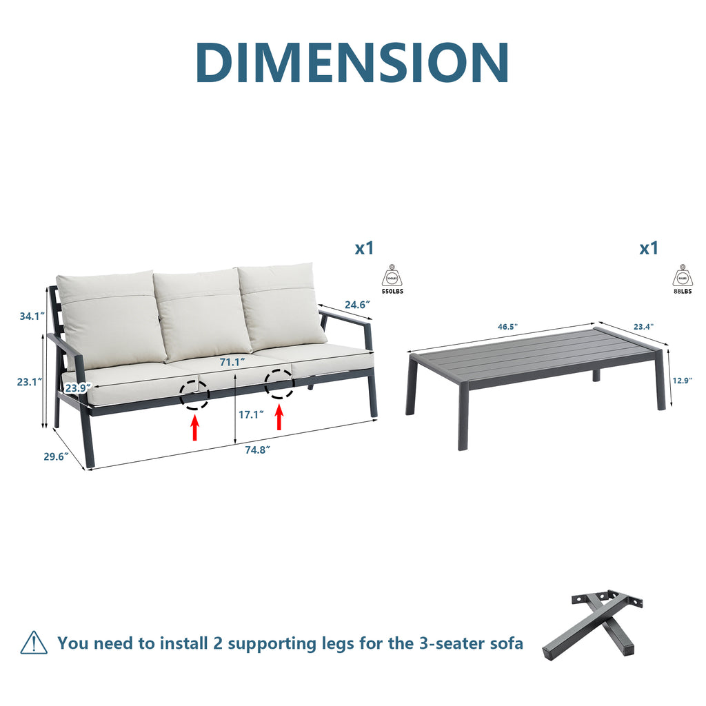 Outdoor Sectional Sofa Set 3 Seater Aluminum A834