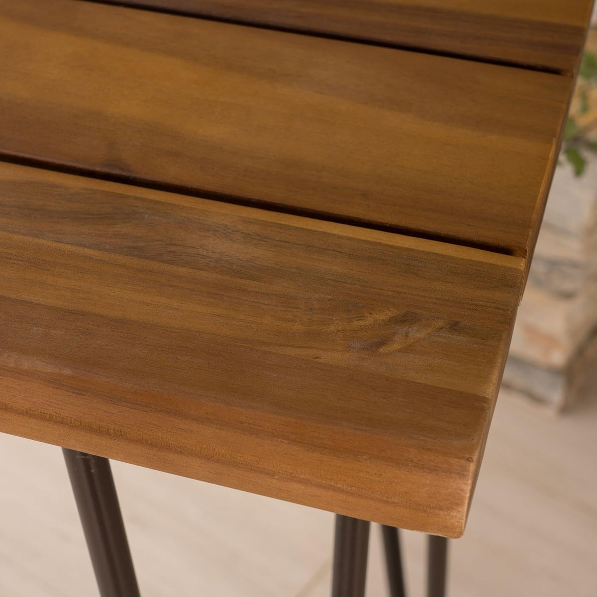 Teak Finish Acacia Wood Bar Table with Iron Frame P539