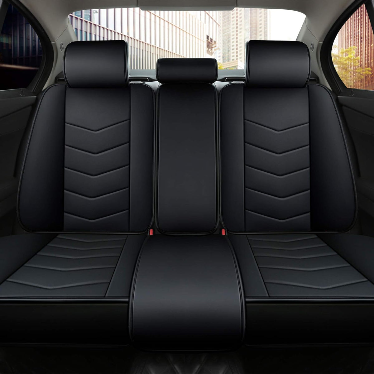 Black with White Trim Full Set Car Seat Cover I4217