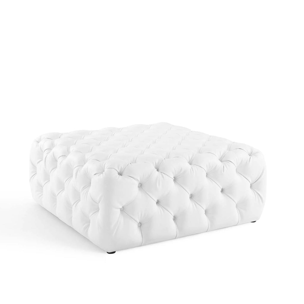 White Faux Leather Tufted Accent Chair Ottoman E3352