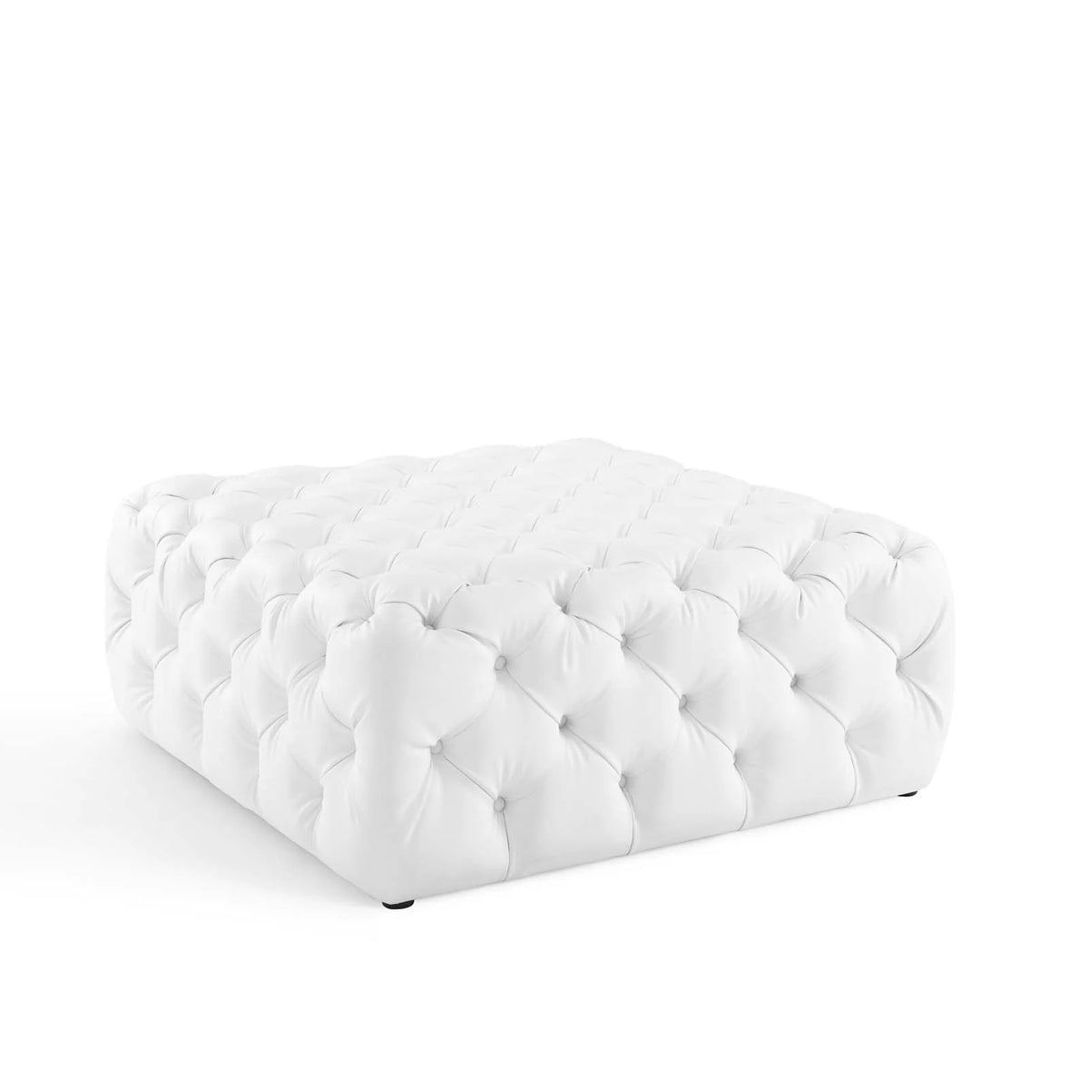 White Faux Leather Tufted Accent Chair Ottoman E3352