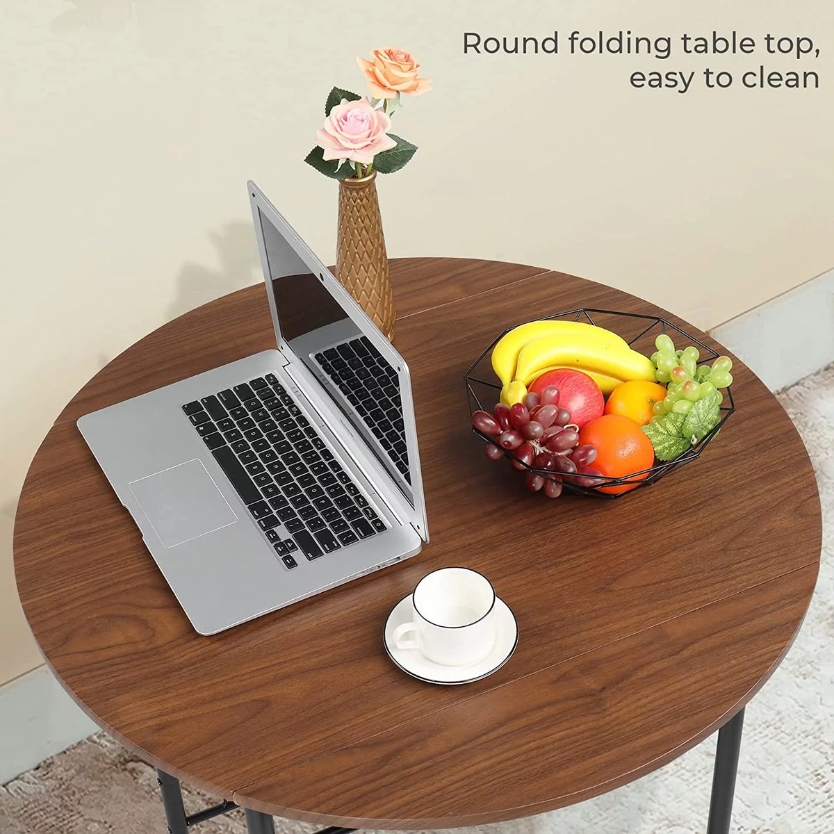 Folding Dining Table and Chairs for 2, Black & Brown I196896
