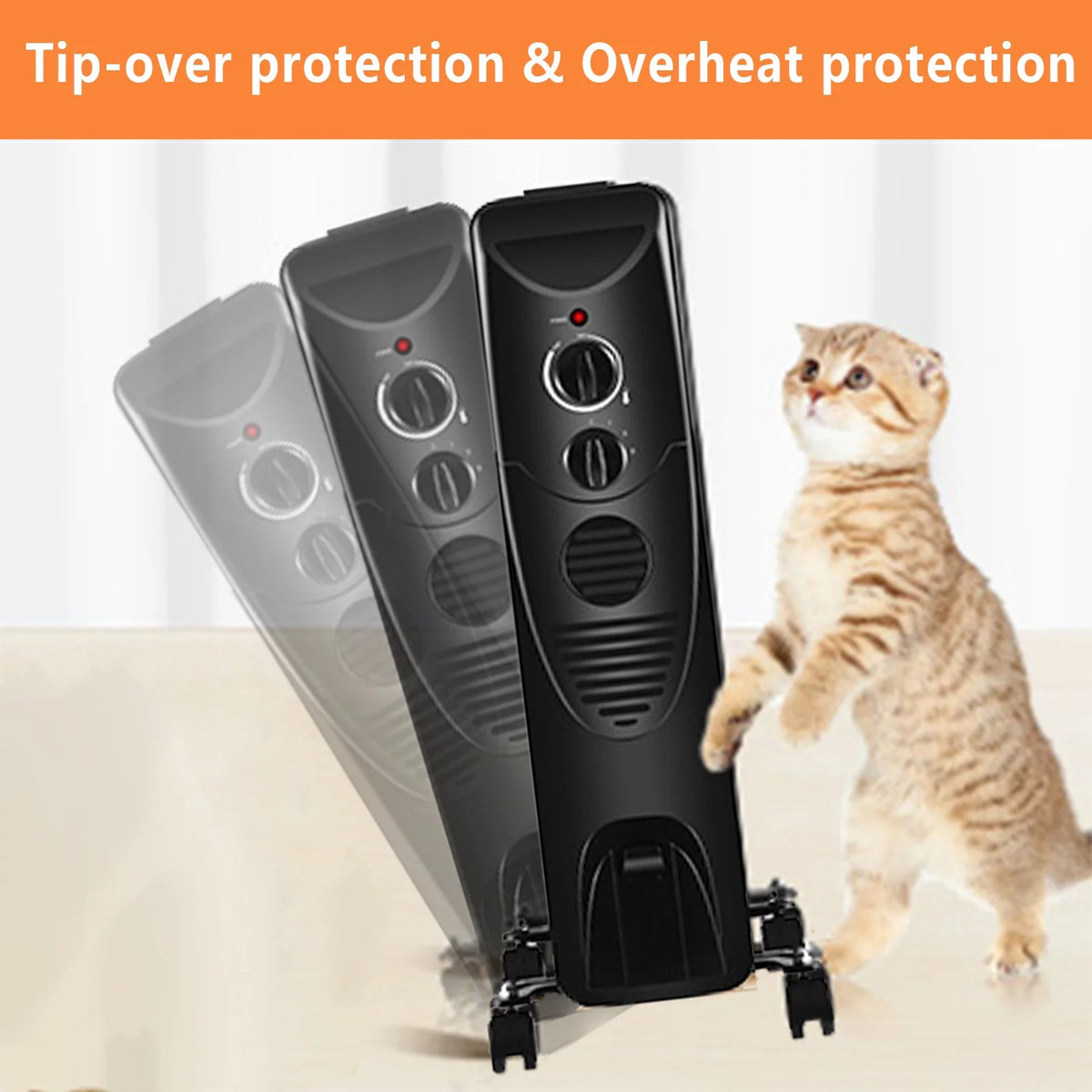 Oil Filled Radiator Heater with 3 Heat Settings, Adjustable Thermostat, Overheat & Tip-Over Protection (Black) S3655