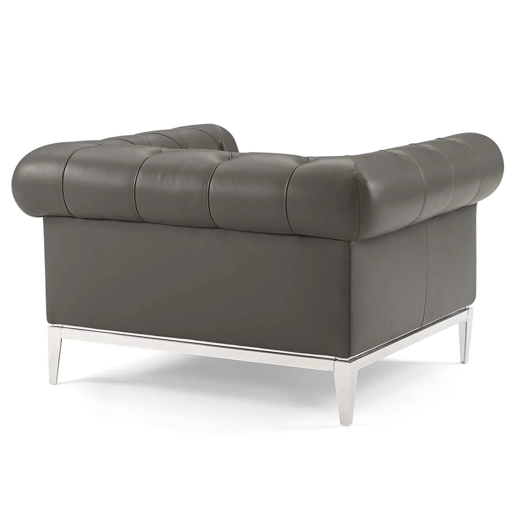 Tufted Upholstered Leather 3 Piece Set in Gray T482