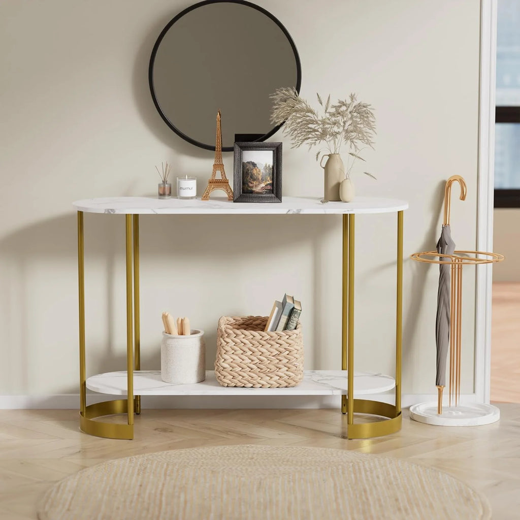 Gold 2-Tier Faux Marble Console Table Z6861