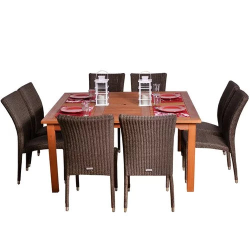 9-Piece Solid Wood Wicker Patio Dining R983