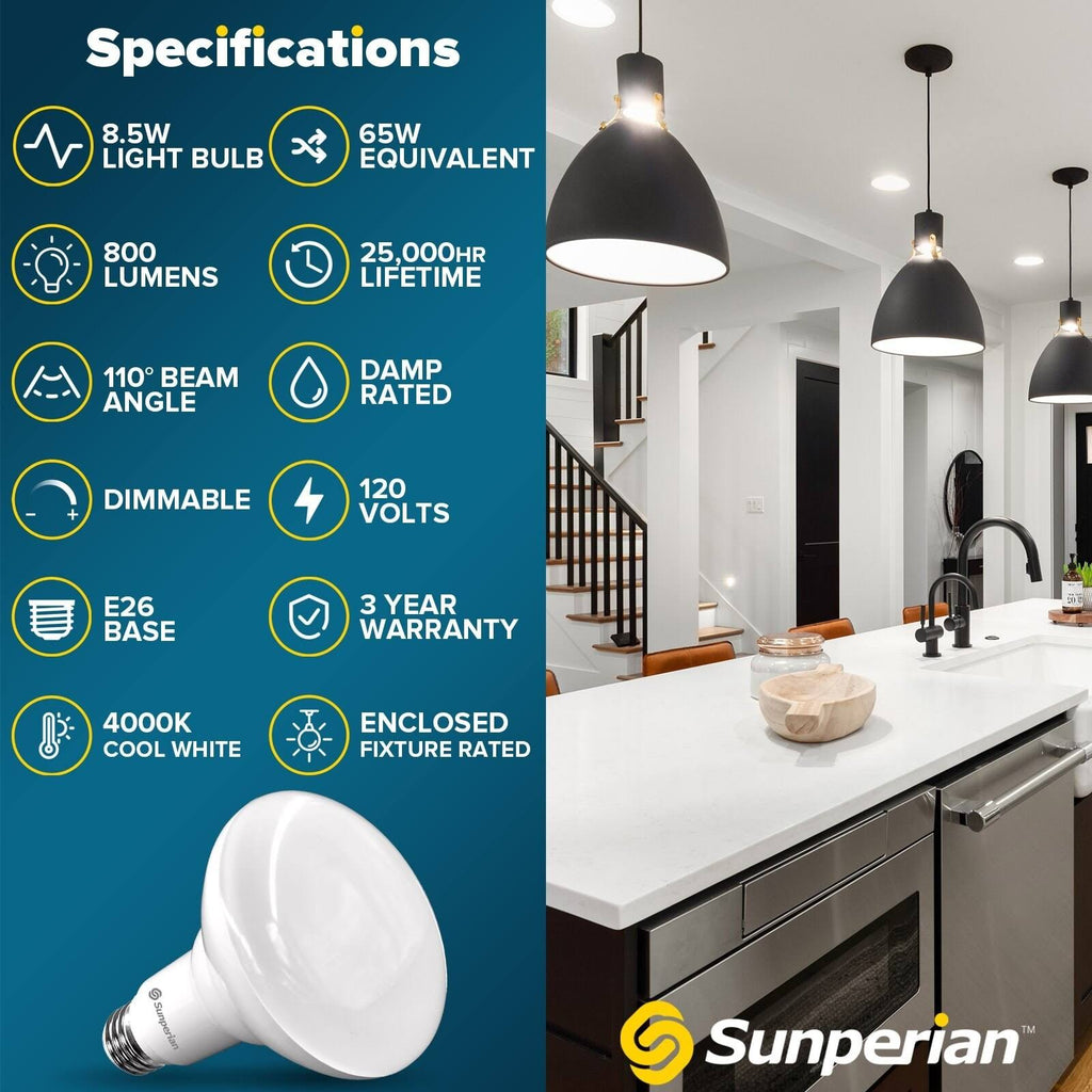 12 Pack BR30 LED Flood Bulb 8.5W 800lm Dimmable E26 Base 6500K U7385