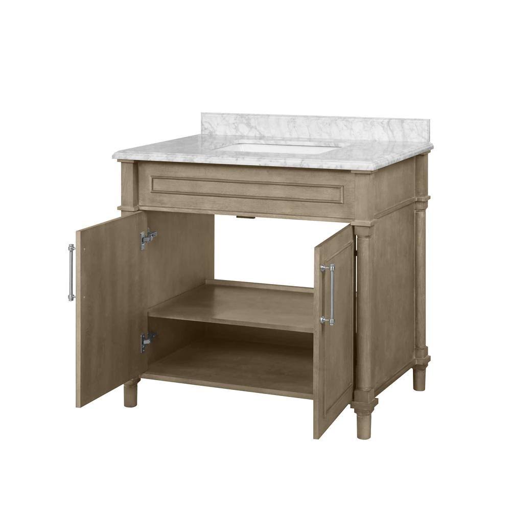 Antique Oak Bath Vanity with Carrara Marble Vanity Top in White G305