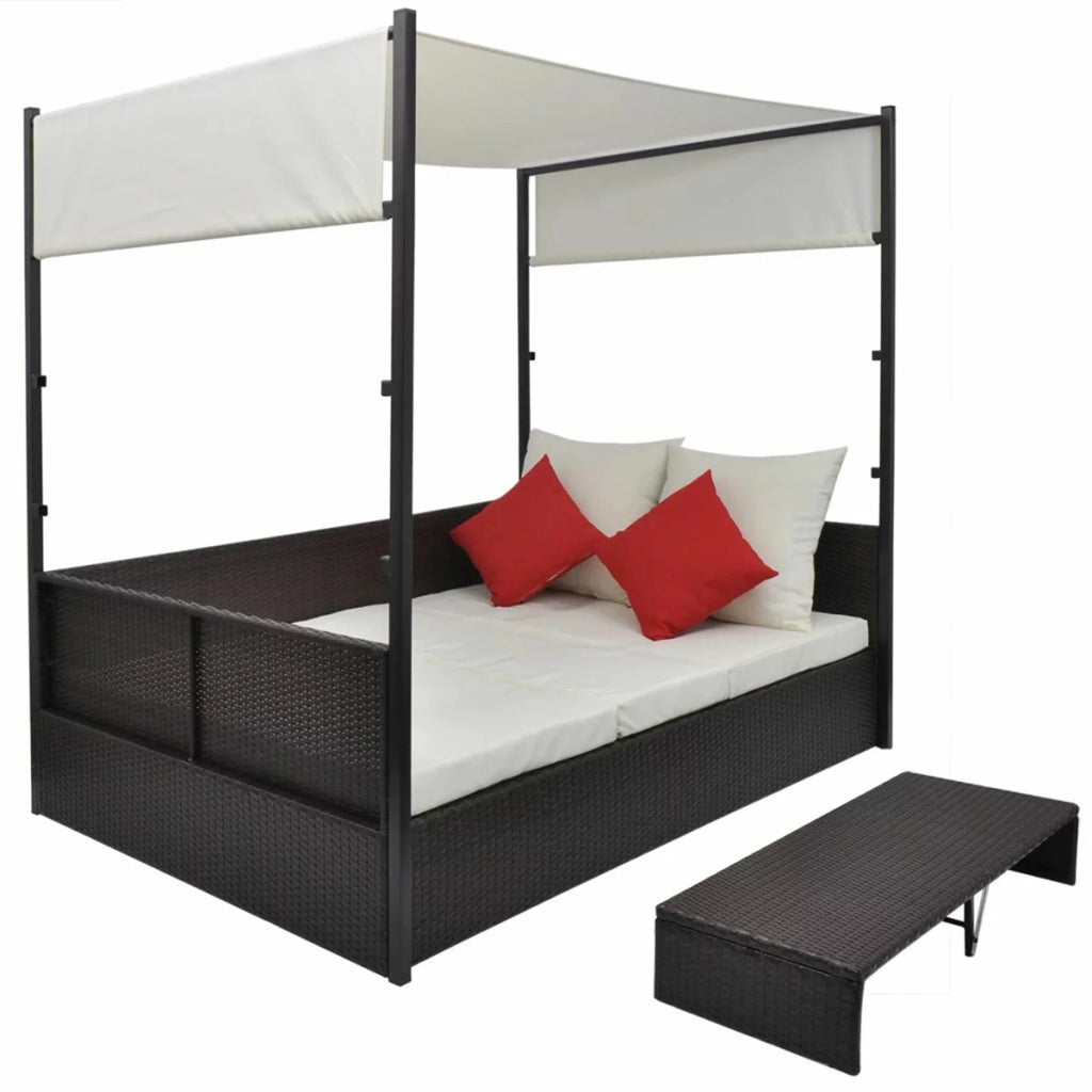 Brown Poly Rattan Patio Bed with Canopy X9038