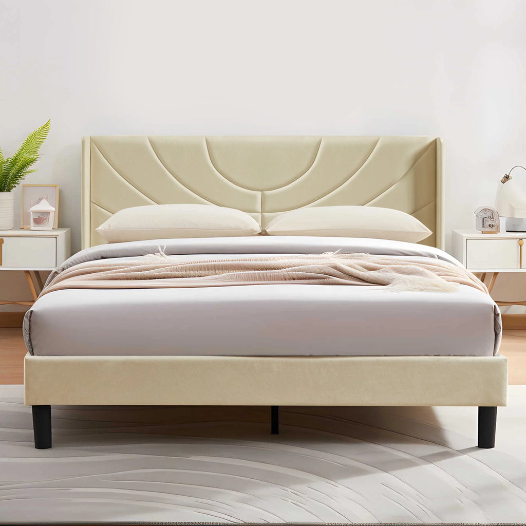 Queen Platform Bed Frame with Upholstered Headboard V8852