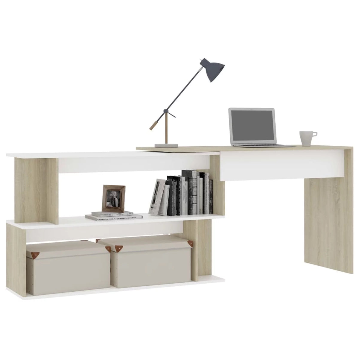 White and Sonoma Oak Corner Desk V18189