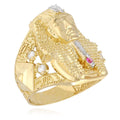 10K Solid Yellow Gold Simulated Diamond & Ruby Egyptian Pharaoh Head Mens Ring T425262