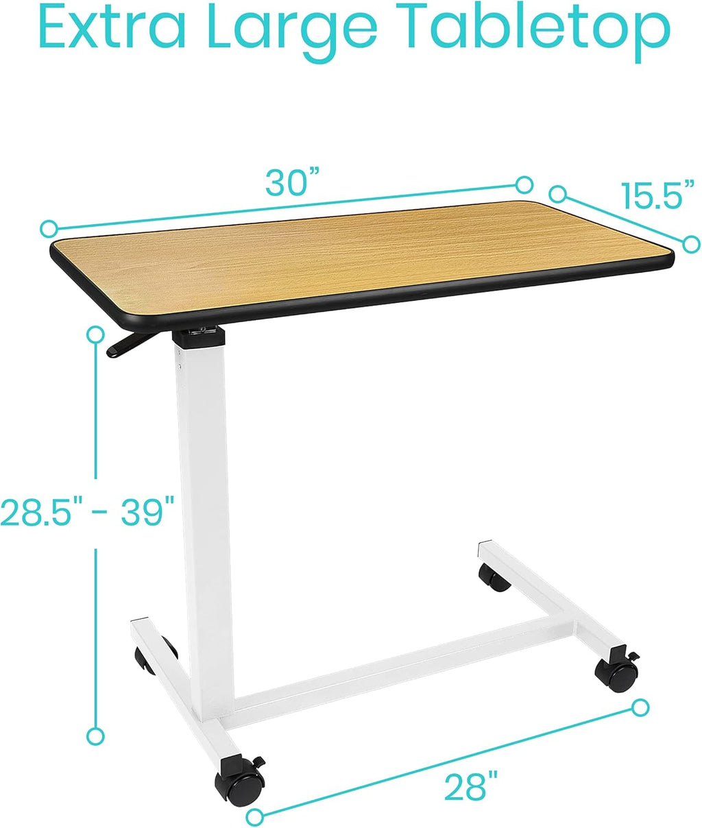 Overbed Table with Swivel Wheel Rolling Tray Adjustable Over Bedside Home Desk B195666