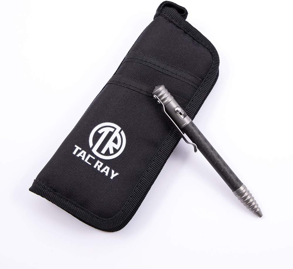 Titanium Tactical Pen with Glass Breaker Tool, Bolt Action Pen in Carbon Fiber barrel V270