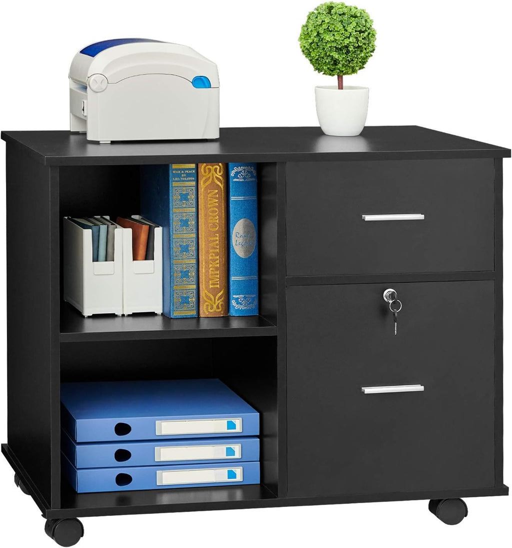 L Shaped Desk and File Cabinet with Open Storage Shelf I901379