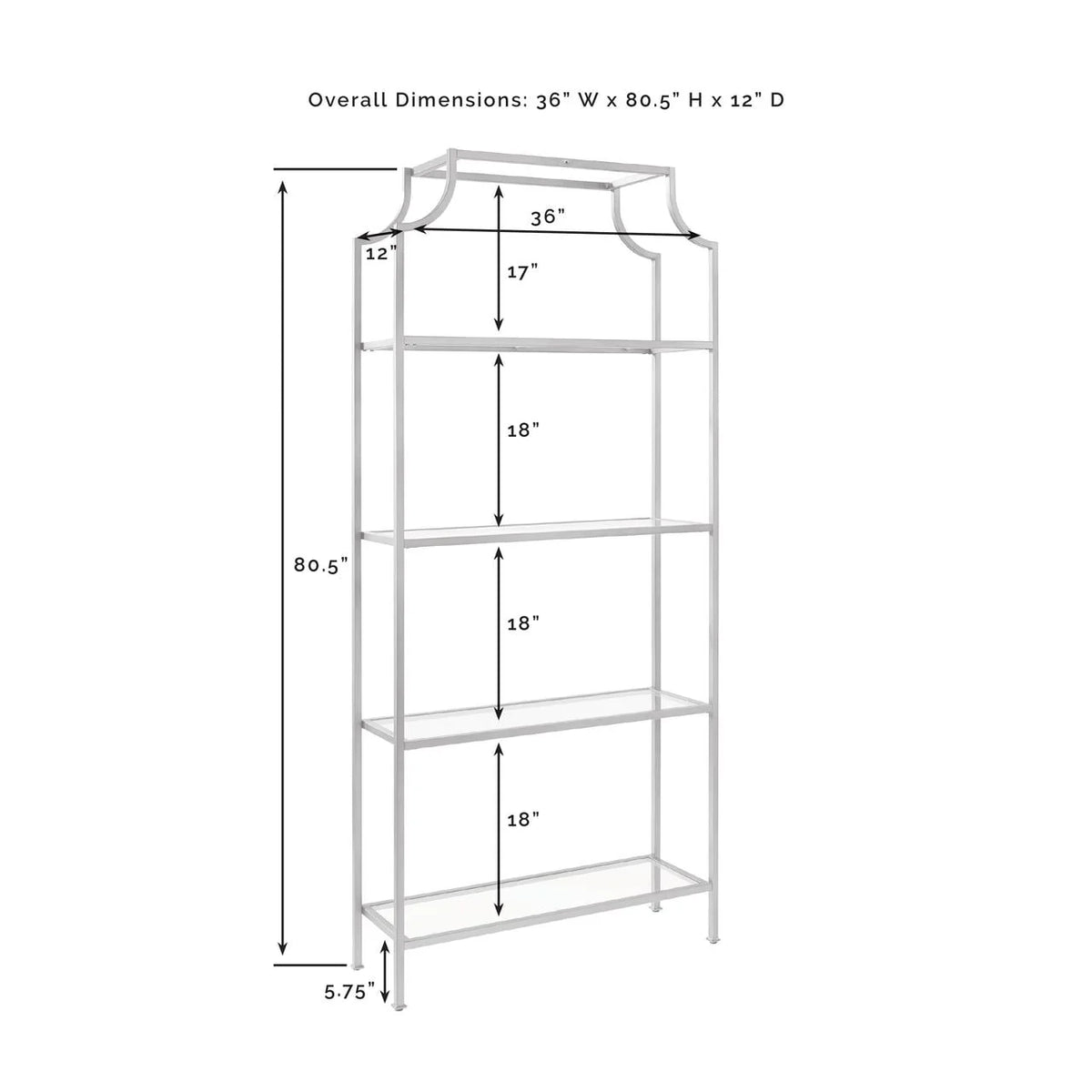 Antique Gold 4 Shelf Glass Metal Etagere Bookcase N5451
