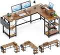 L Shaped Desk with Shelves Monitor Stand Bag Hooks Black E39837