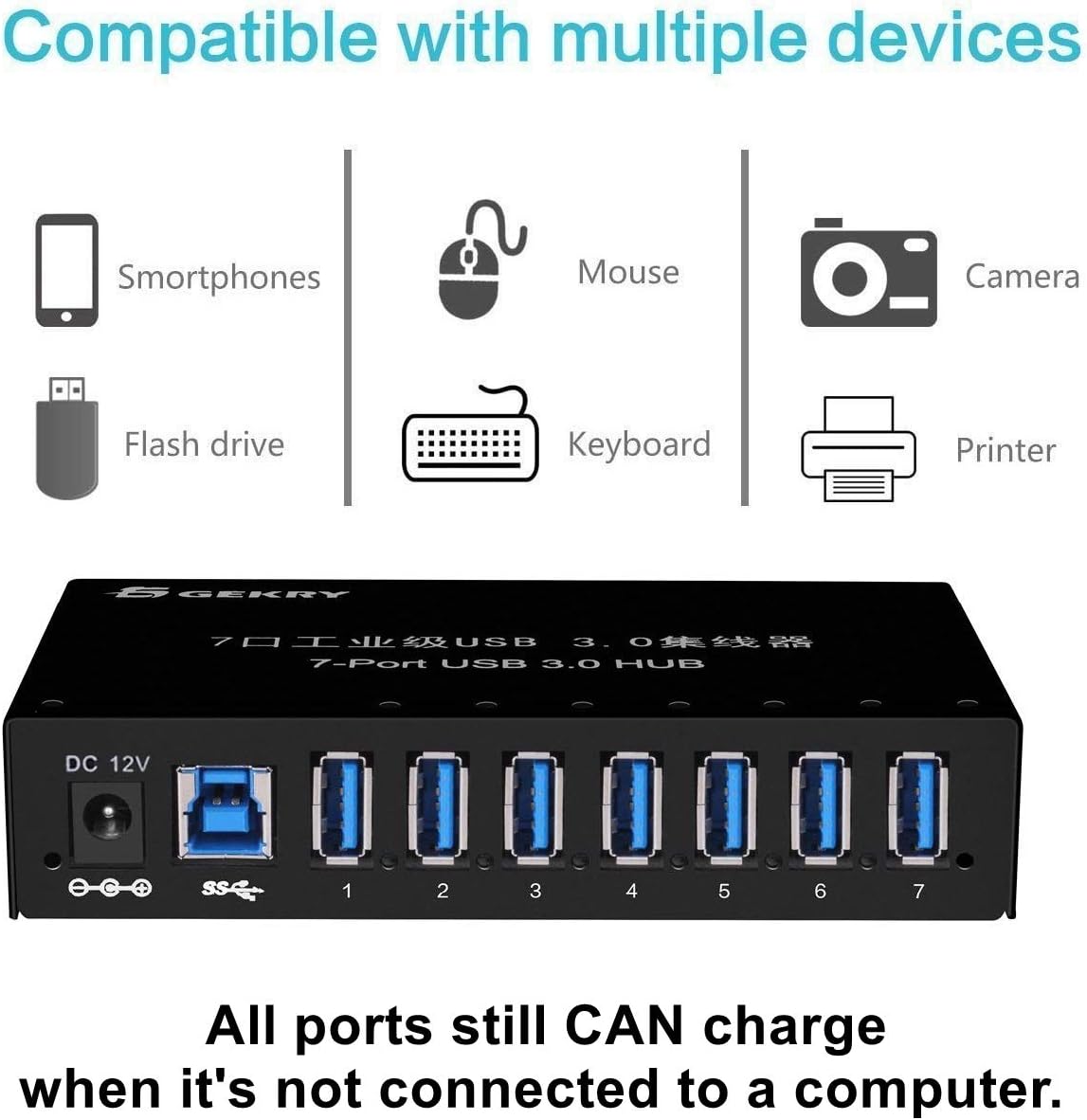 7-Port Powered USB 3.0 Hub with 12V/3A AC Adapter G42437