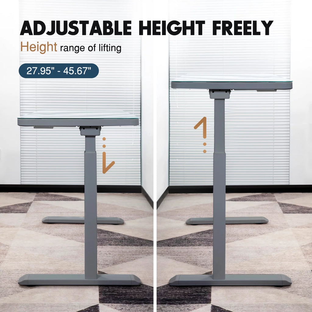Gray Dual Motor Height Adjustable Desk with Drawer and Tempered Glass Top Z997483