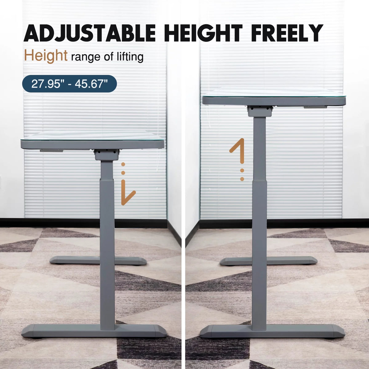 Gray Dual Motor Height Adjustable Desk with Drawer and Tempered Glass Top Z997483