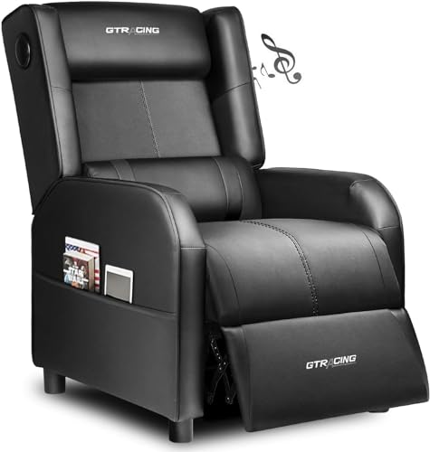 Black Gaming Recliner Chair with Bluetooth Speakers Racing Style Single Sofa C119784