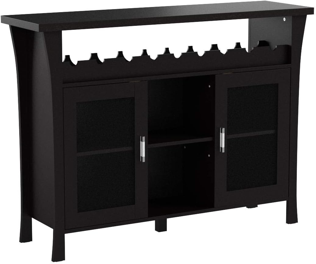Espresso Wine Rack Buffet Server Console Table with Glass Doors Z36877