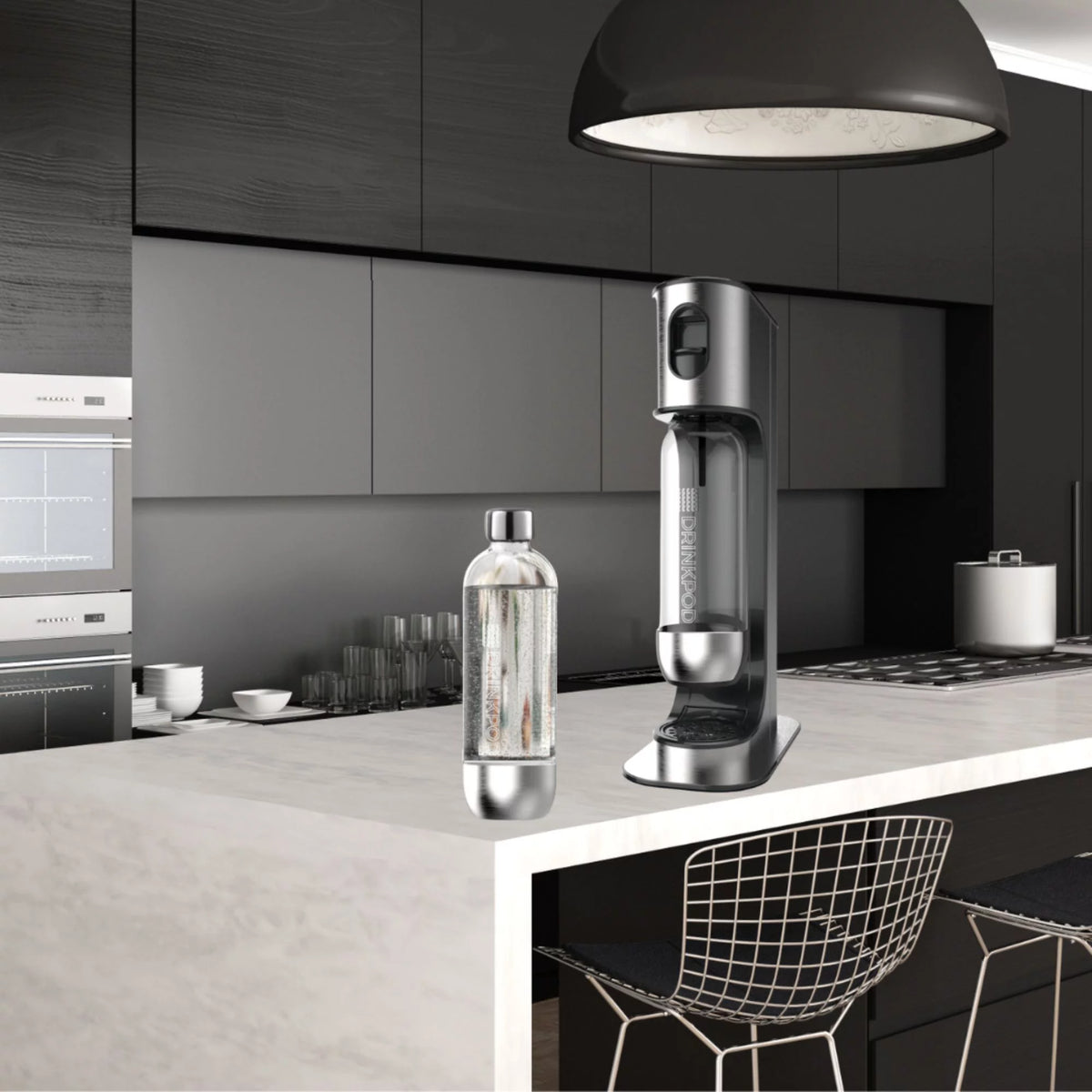Stainless Steel Sparkling Water Machine with 1 CO2 Cylinder and 3 Bottles F6605