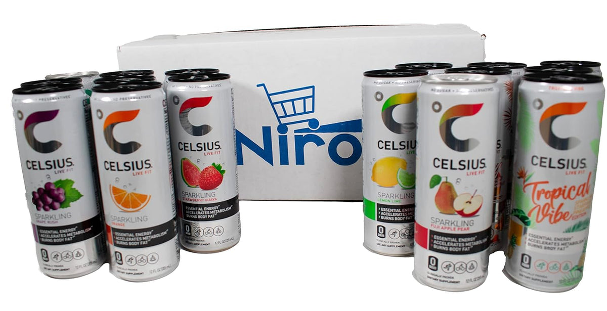 12 Pack Assorted Flavors Sparkling Energy Drink, 12 fl oz Slim Cans Y74285
