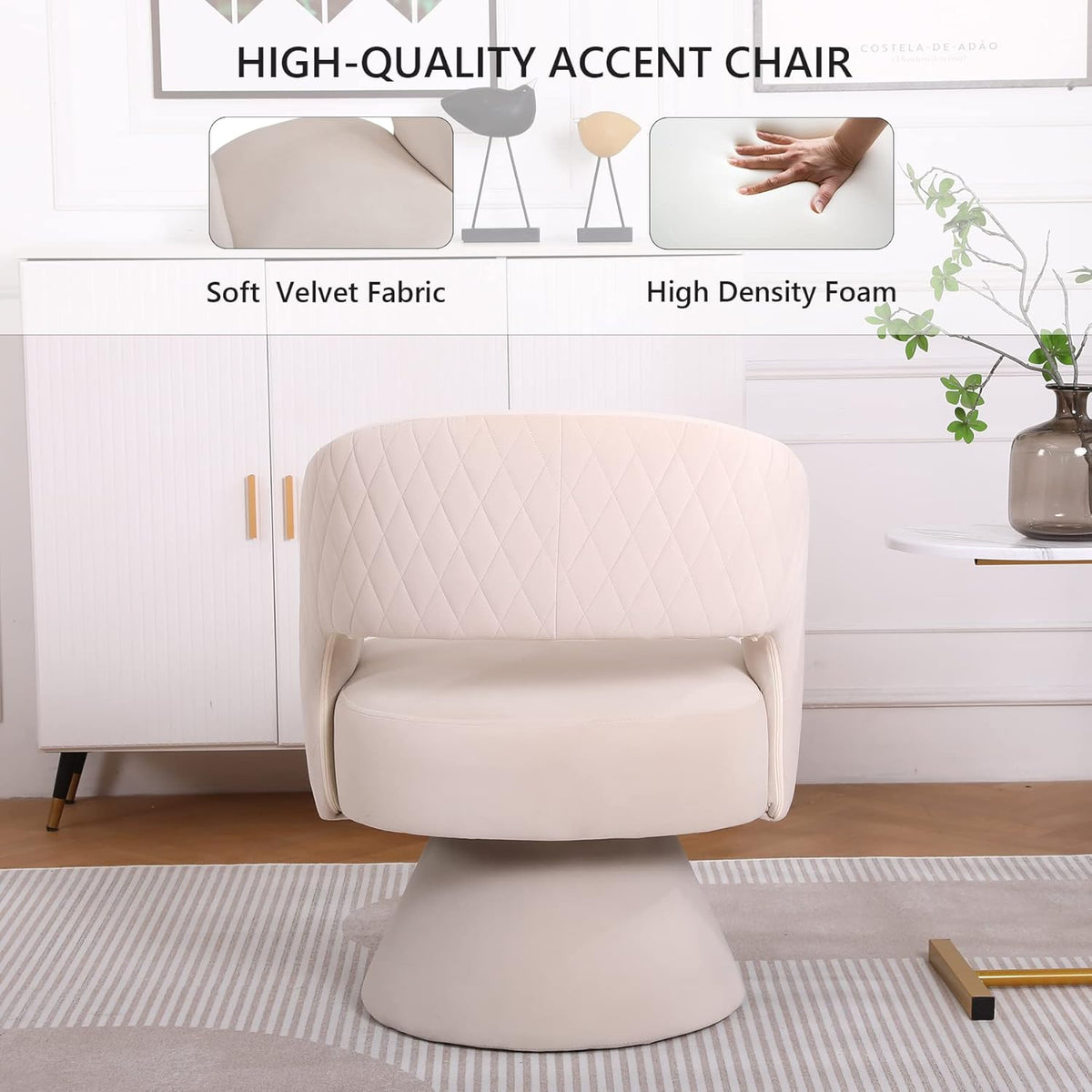 Beige Velvet Swivel Barrel Chair Set of 2 P2427