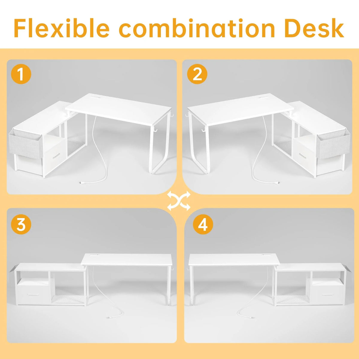 L Shaped Desk with LED Light and Power Outlet L15985