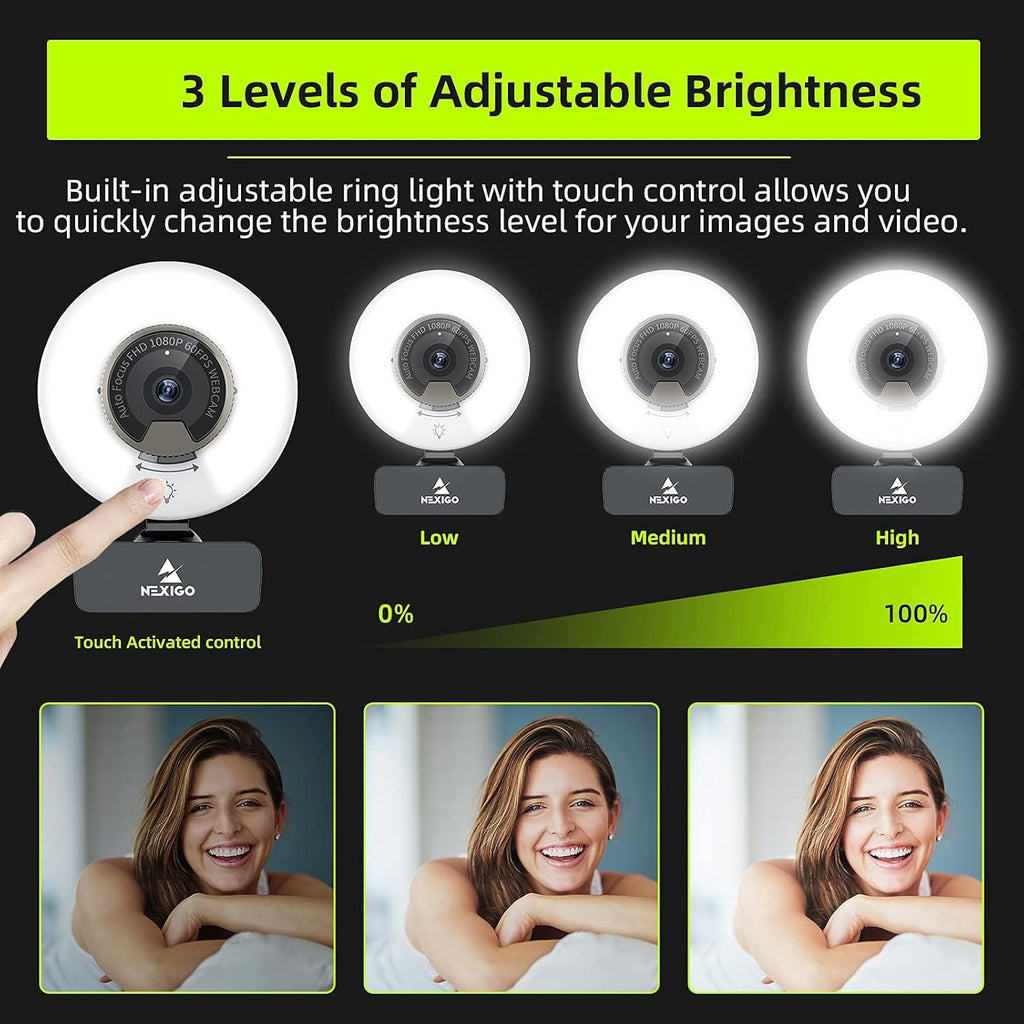 1080P 60FPS Webcam with Light, Fast AutoFocus, Built-in Privacy Cover, Dual Stereo Microphone Y600201