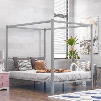 Queen White Metal Canopy Platform Bed K34700