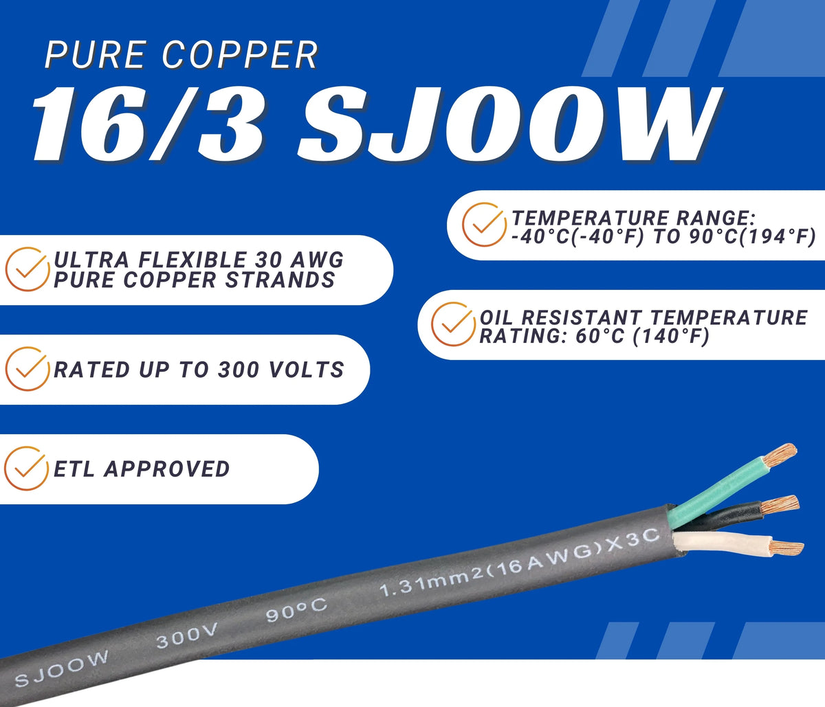 200 Feet 16/3 16 Gauge 3 Conductor Black Cable E879