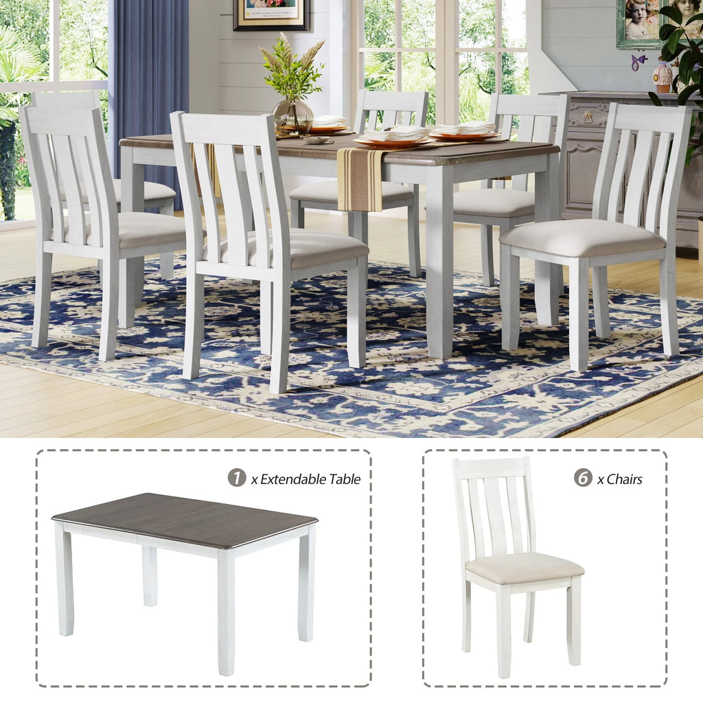 7 Piece Wooden Dining Table Set with 6 Upholstered Chairs V804790
