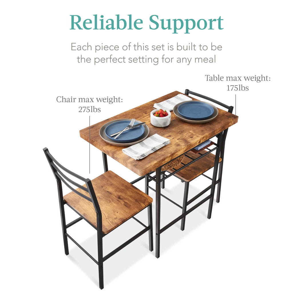 3-Piece Dining Set with Steel Frame and Storage Rack M49075