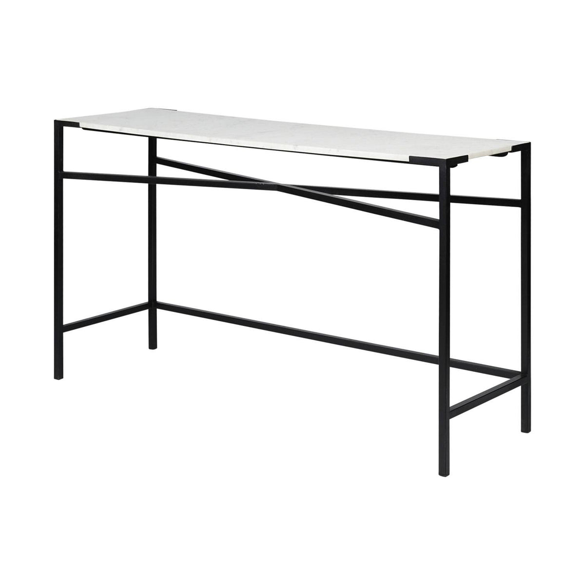 White Marble Top Black Metal Frame Console Table I145