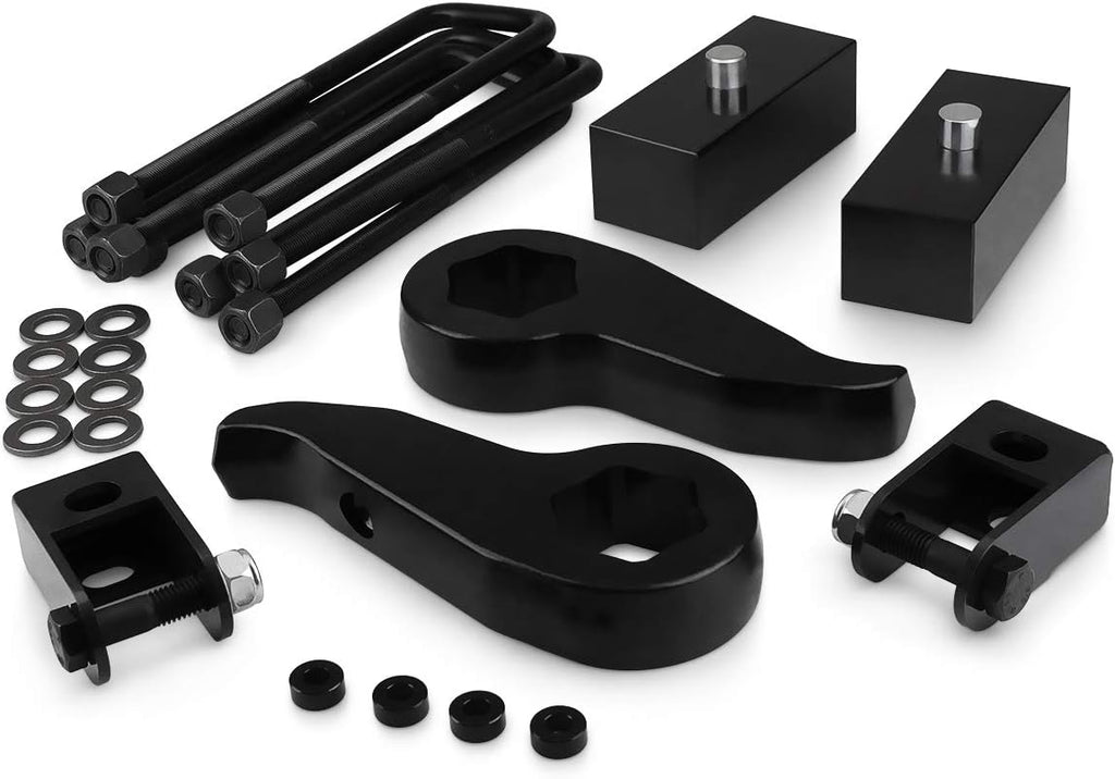 Front 2" Rear Leveling Lift Kit Adjustable Torsion Keys + Rear Blocks + U-bolts + Shock Extenders Fits 2011-2019 Chevy Silverado GMC Sierra 2500HD 3500HD 4WD L246