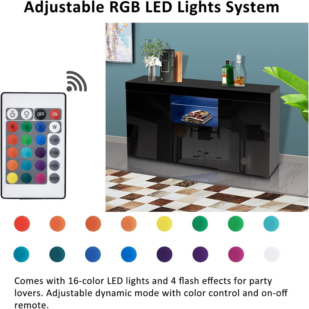 White LED Sideboard Cabinet with 3 Doors J83638