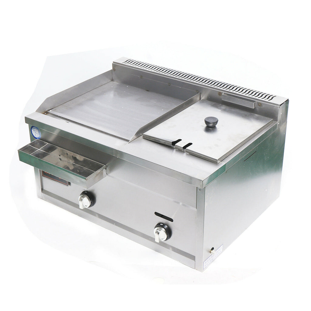 Commercial Countertop 2-Burner Gas Griddle Flat Hotplate with Deep Fryer Combo T13719