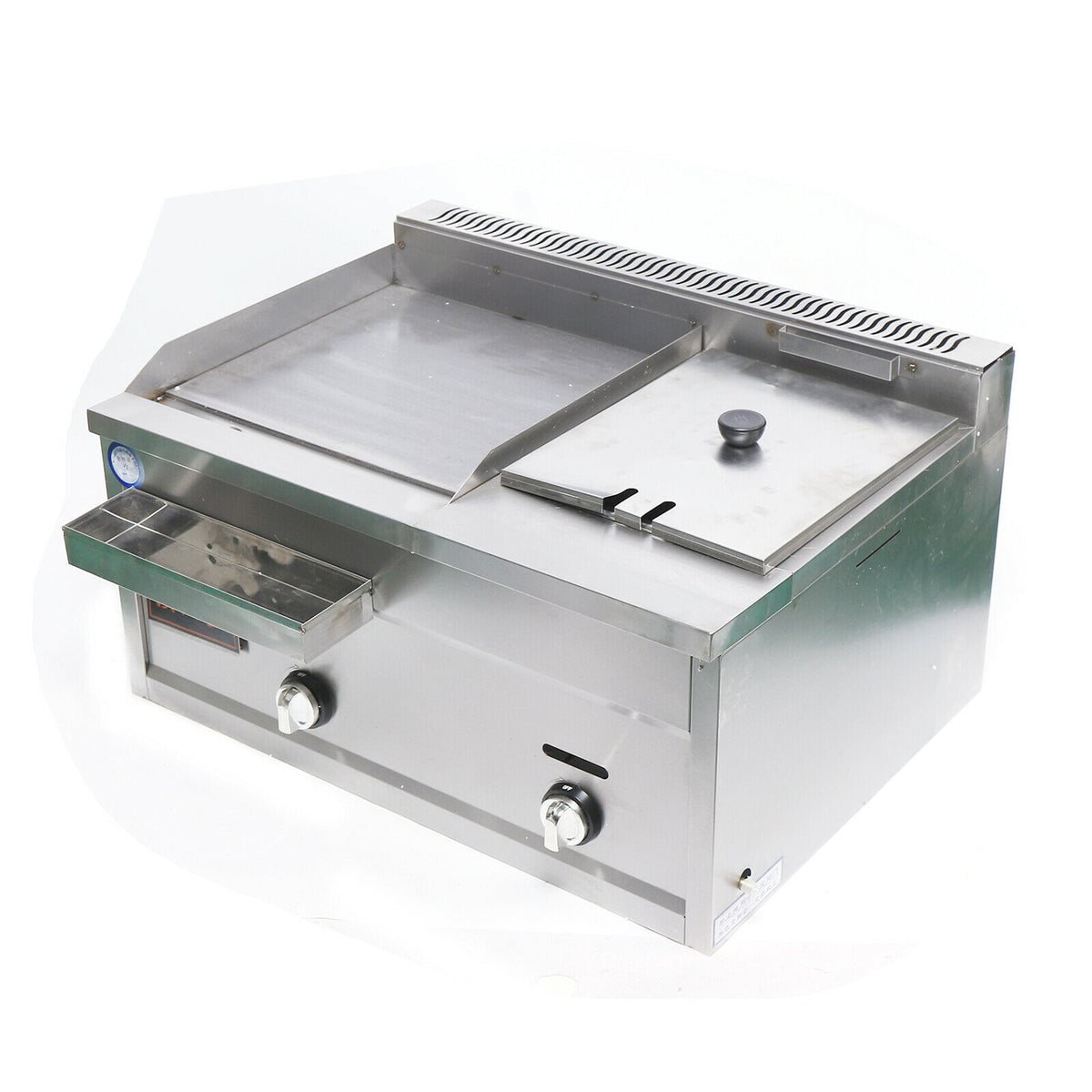 Commercial Countertop 2-Burner Gas Griddle Flat Hotplate with Deep Fryer Combo T13719