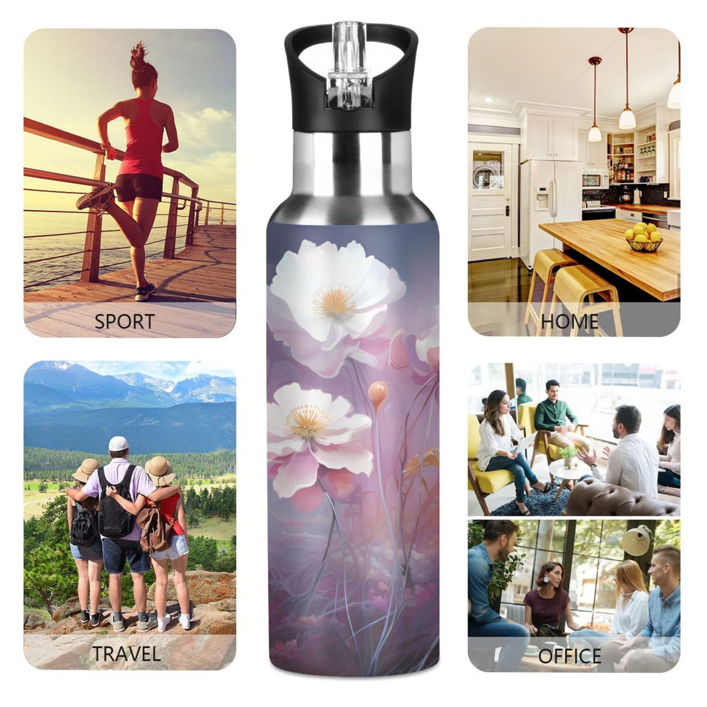 20 oz Insulated Stainless Steel Water Bottle with Straw Lid J74949