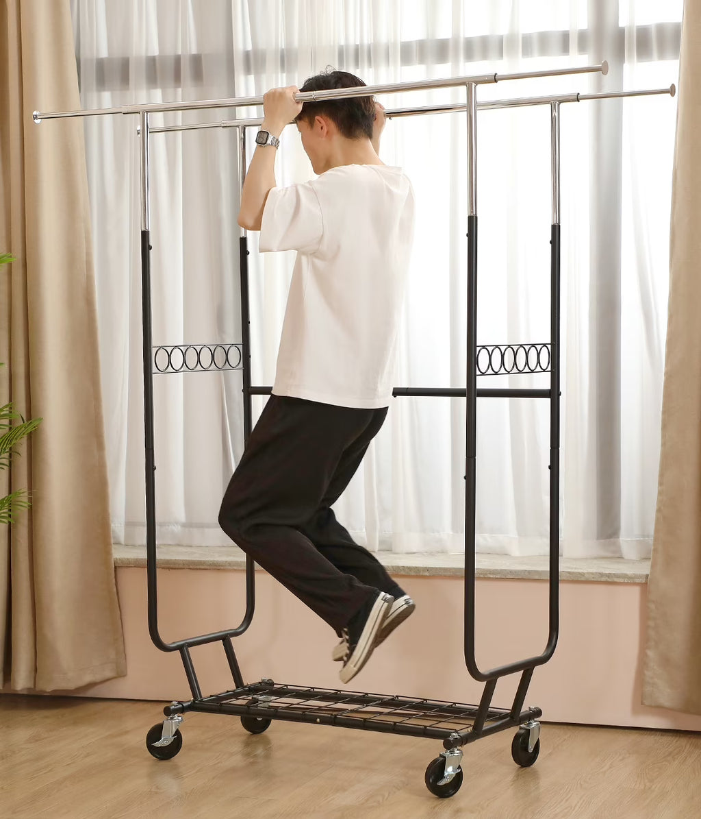 Heavy Duty Double Rails Garment Rack with Wheels Z559