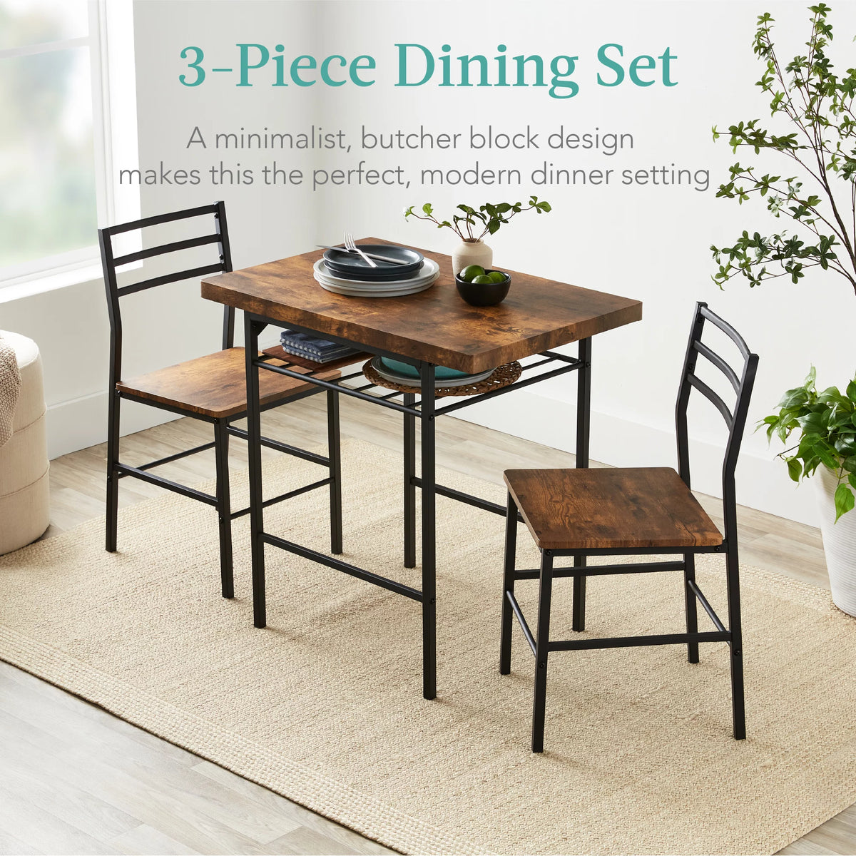 3-Piece Dining Set with Steel Frame and Storage Rack M49075